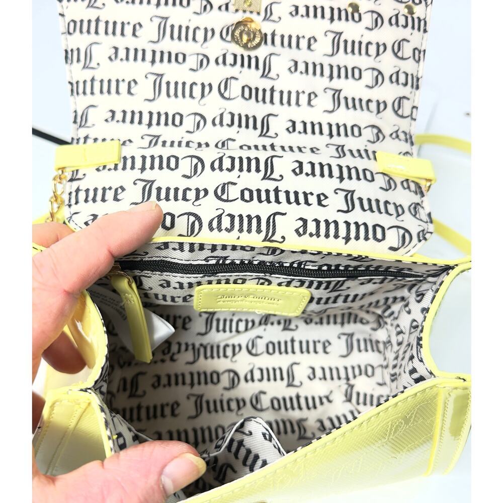 Juicy Couture Purse‎ Yellow Pear  -Top Handle Crossbody Glossy Leather, Gold Bow - Picture 5 of 6